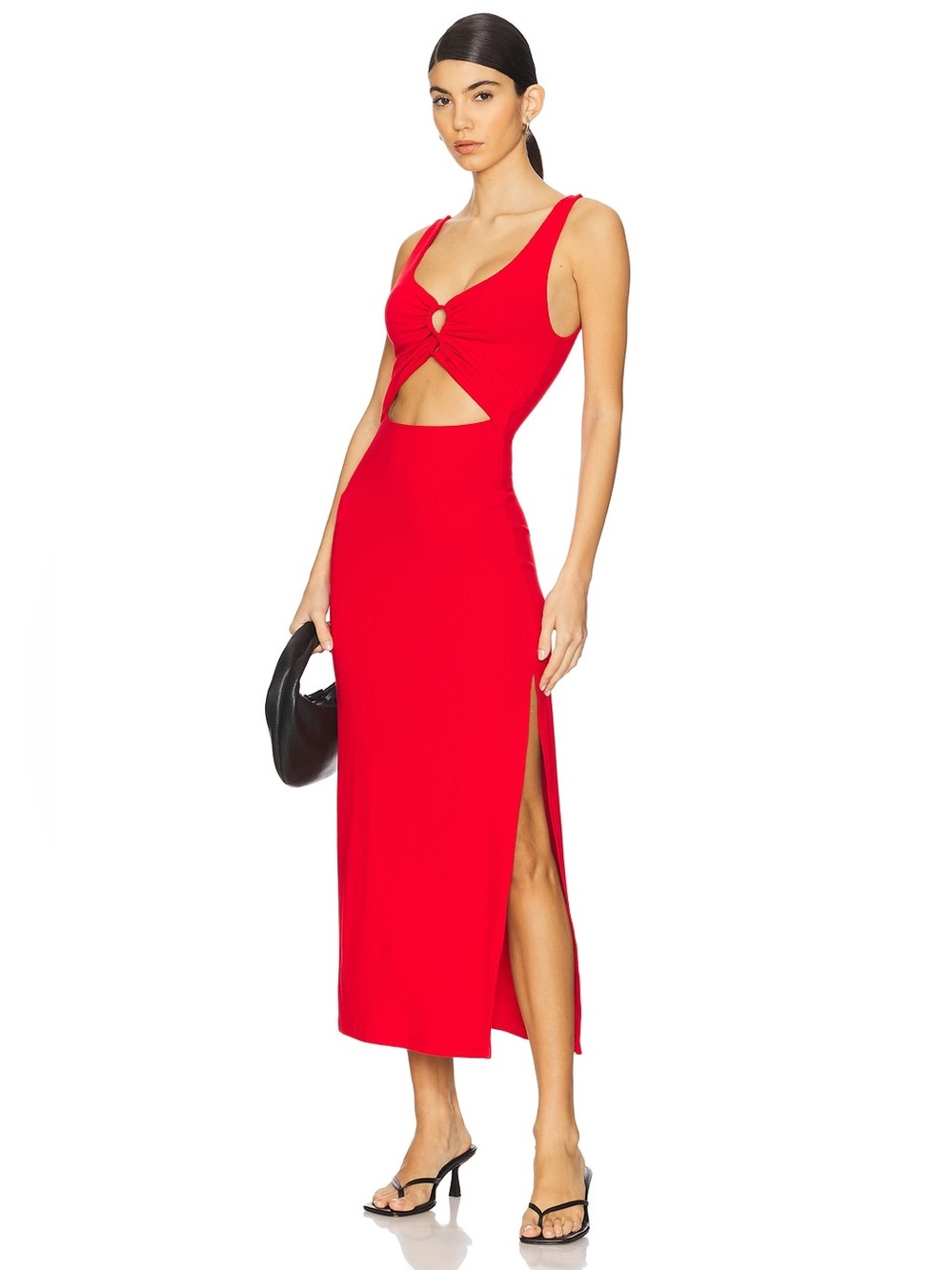 l*space Red Midi Dress with Front Ring Cutout and Side Slit